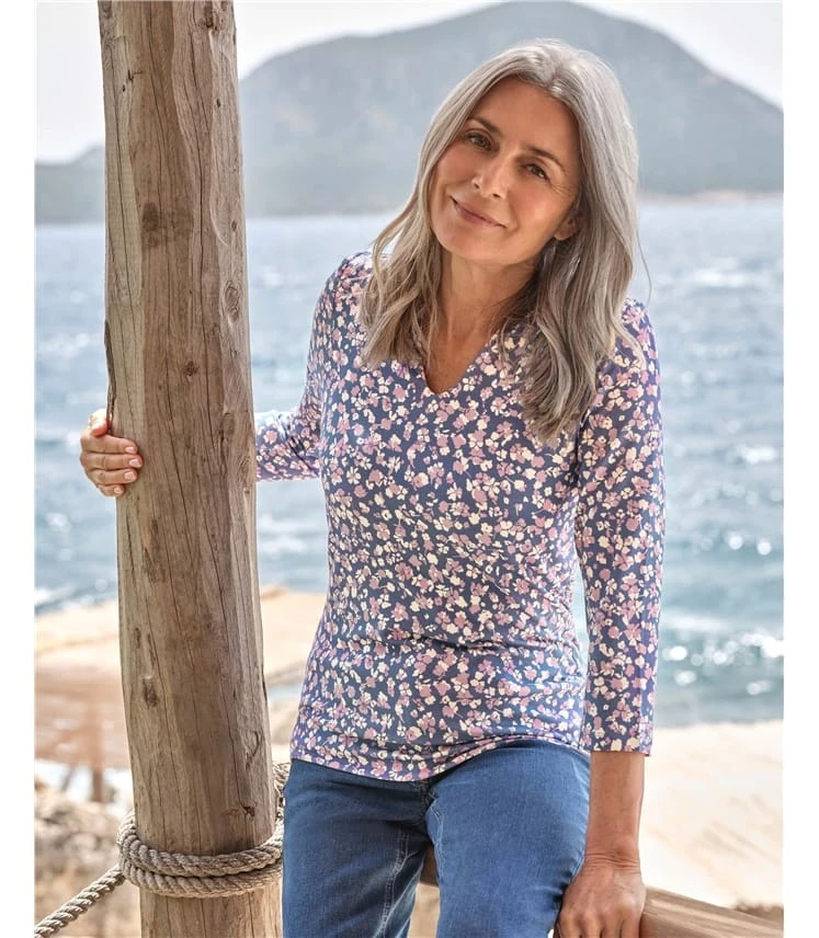 Haut Imprimé à Col V - Femme - Viscose 3 Haut Imprimé à Col V - Femme - Viscose