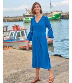 Robe Midi En Viscose à Manches évasées - Femme