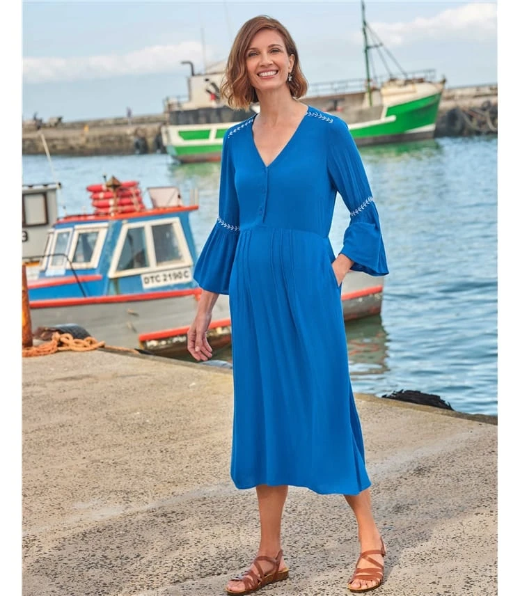 Robe Midi En Viscose à Manches évasées - Femme 3 Robe Midi En Viscose à Manches évasées - Femme