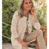 Cardigan à Col Rond - Femme - Laine D'agneau -Woolovers 34927 l6 cream w 46