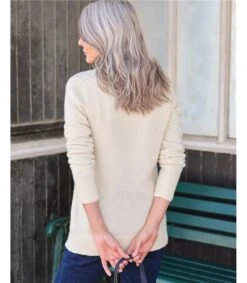 Cardigan à Col Rond - Femme - Laine D'agneau -Woolovers 34927 l6 cream w 62