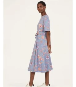 Meadow Tencel Tie Waist Dress -Woolovers 350443 tw73 denimblue w 6