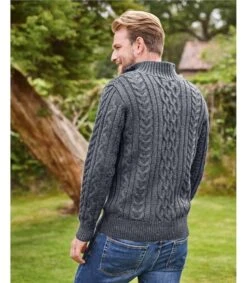 Pull Irlandais En Maille Torsadée à Col Zippé - Homme - Pure Laine -Woolovers 354a4 75977 f18m darknavy m 12