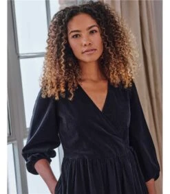 Milou Organic Cotton Corduroy Wrap Dress -Woolovers 405f5 227173 tw29 navy w 5