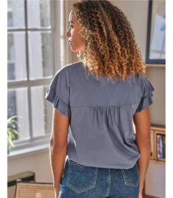 Arina Organic Cotton Yoke Tank Top -Woolovers 44e3c 227222 tj9 stormblue w 7