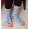 Chaussettes Motif Hérisson - Femme - Bambou Mélangé -Woolovers 4560a p811l hedgehogbluecoral 6