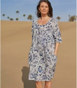 Robe-Tunique à Poches - Femme - Pur Lin -Woolovers 45970 w104l abstract w 5
