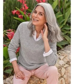 Pull à Col V - Femme - Cachemire & Mérinos