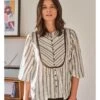 Lucilla Organic Cotton Stripe Blouse -Woolovers 4dfc7 227356 tw38 pampascream w 5