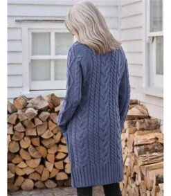 Manteau Cardigan En Maille Irlandaise - Femme - Pure Laine -Woolovers 5120d 94154 f25l canyonblue w 5