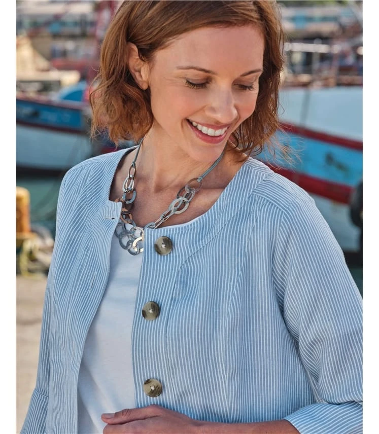 Veste En Lin Avec Détails De Couture - Femme 4 Veste En Lin Avec Détails De Couture - Femme – Image 2