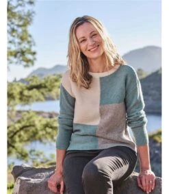 Pull à Motif Patchwork - Femme - Pure Laine D'agneau