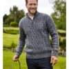 Pull Irlandais En Maille Torsadée à Col Zippé - Homme - Pure Laine -Woolovers 75872 f18m duskycharcoal m 5