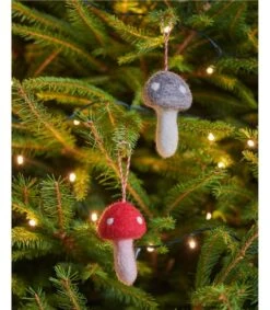Lot De 2 Déco De Noël à Suspendre Motif Champignons - Maison - Pure Laine