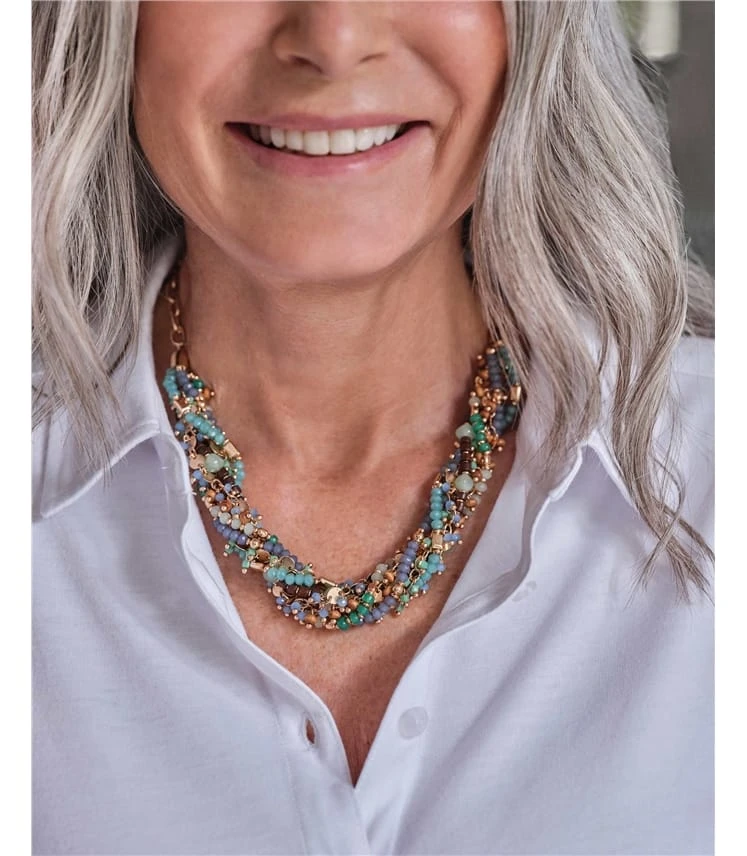 Collier Multibrins De Perles En Bois Et En Verre - Femme 3 Collier Multibrins De Perles En Bois Et En Verre - Femme