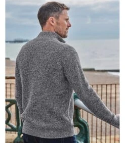 Pull Chiné Torsadé à Demi-zip - Homme 7 Pull Chiné Torsadé à Demi-zip - Homme -Woolovers 86184 215610 t137m greymix m 12