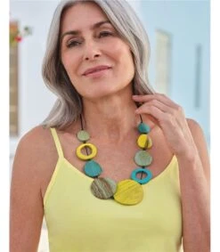 Collier Anneaux Et Disques Ton Sur Ton - Femme - Bois