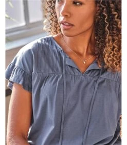 Arina Organic Cotton Yoke Tank Top -Woolovers 8d82b 227222 tj9 stormblue w 6