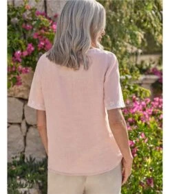 Haut En Lin à Encolure Brodée - Femme -Woolovers 91b63 317504 w338l softpink w 11
