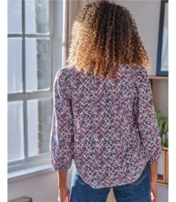 Kalina Hemp Printed Blouse -Woolovers 9572e 227335 tw37 stormblue w 7