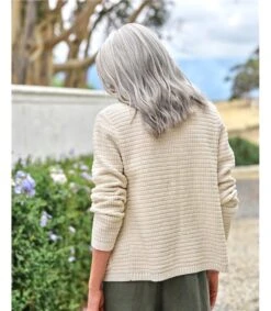 Veste Tricotée En Chenille à Col Rond - Femme -Woolovers 9948c 215574 t389l cream w 12