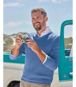 Pull à Col V - Homme - Cachemire & Mérinos