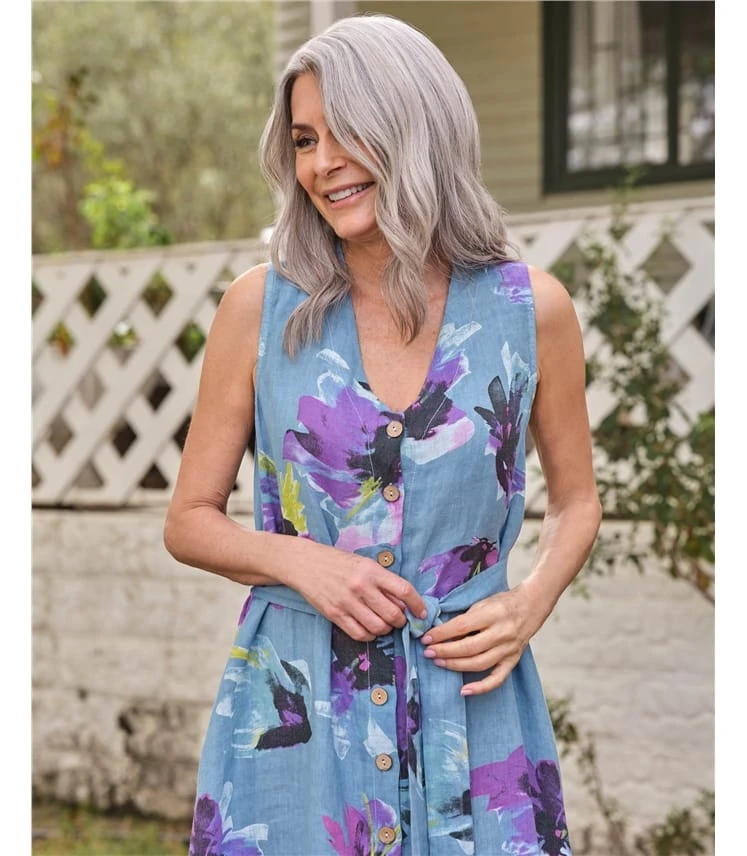 Robe En Lin Boutonnée Sans Manches 4 Robe En Lin Boutonnée Sans Manches – Image 2