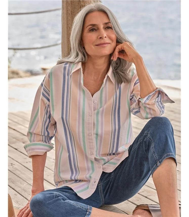 Chemise à Manches Longues Rayée Pastel 4 Chemise à Manches Longues Rayée Pastel – Image 2