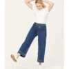 The GOTS Organic Cotton Thought Denim Culotte -Woolovers c75eb wsb5367 mid blue wash gots organic cotton denim high rise culotte in mid blue wash 4 3e89be30 bb44 4210 b71c 72ae623add37