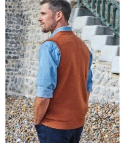 Gilet - Homme - Laine D’agneau Certifiée 100% RWS -Woolovers cb248 211868 l5m burntorange m 11