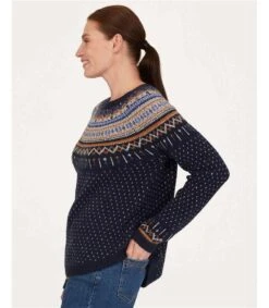 Freayer Organic Cotton Fluffy Fair Isle Jumper -Woolovers db0b6 wwt7527 freayer organic cotton fluffy fair isle jumper in navy 3