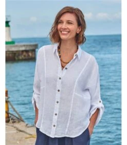 Chemise En Lin Boutonnée à Coutures Princesse 7 Chemise En Lin Boutonnée à Coutures Princesse -Woolovers db657 223912 w337l white w 24