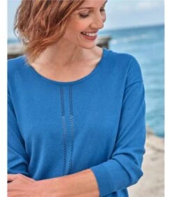 Haut Tricoté Décontracté à Encolure Dégagée - Femme 6 Haut Tricoté Décontracté à Encolure Dégagée - Femme -Woolovers dd840 223658 c217l brightblue w 10
