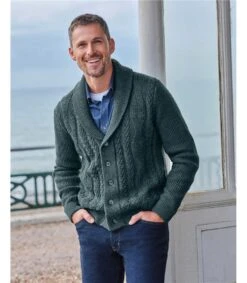 Cardigan à Col Châle En Maille Torsadée - Homme - Pure Laine D'agneau
