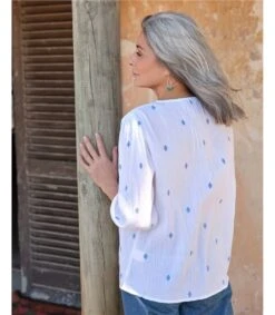 Haut Brodé à Col Cranté - Femme 7 Haut Brodé à Col Cranté - Femme -Woolovers e7178 219255 w380l whiteblue w 13