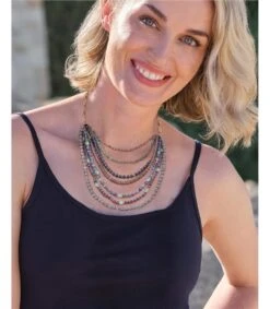 Collier De Perles De Verre Multi-rangées Mi-longues - Femme