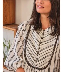 Lucilla Organic Cotton Stripe Blouse -Woolovers eda6d 227356 tw38 pampascream w 6