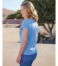 T-shirt à Détail Dentelle - Femme - Jersey De Lin Bio -Woolovers f3d5e 84832 j199l brilliantblue w 12