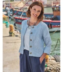 Veste En Lin Avec Détails De Couture - Femme