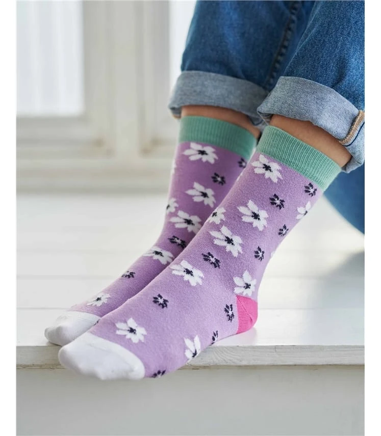 Chaussettes Motif Fleuri - Femme - Bambou Mélangé 3 Chaussettes Motif Fleuri - Femme - Bambou Mélangé