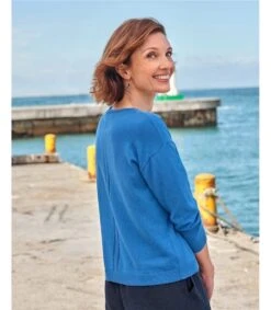 Haut Tricoté Décontracté à Encolure Dégagée - Femme 7 Haut Tricoté Décontracté à Encolure Dégagée - Femme -Woolovers f7af7 223658 c217l brightblue w 11