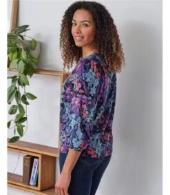 Garnet Lenzing™ EcoVero™ Floral Jersey Top -Woolovers fde7f 2024 22wwt7705 mul 3853